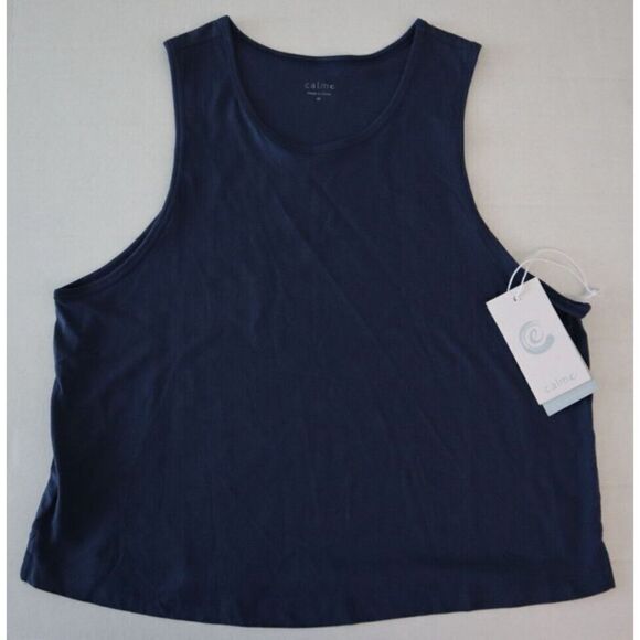 Calme x Johnny Was O16122-4 Women's Sz M Blue Scoop Neck Cotton Tank Top - Picture 1 of 6